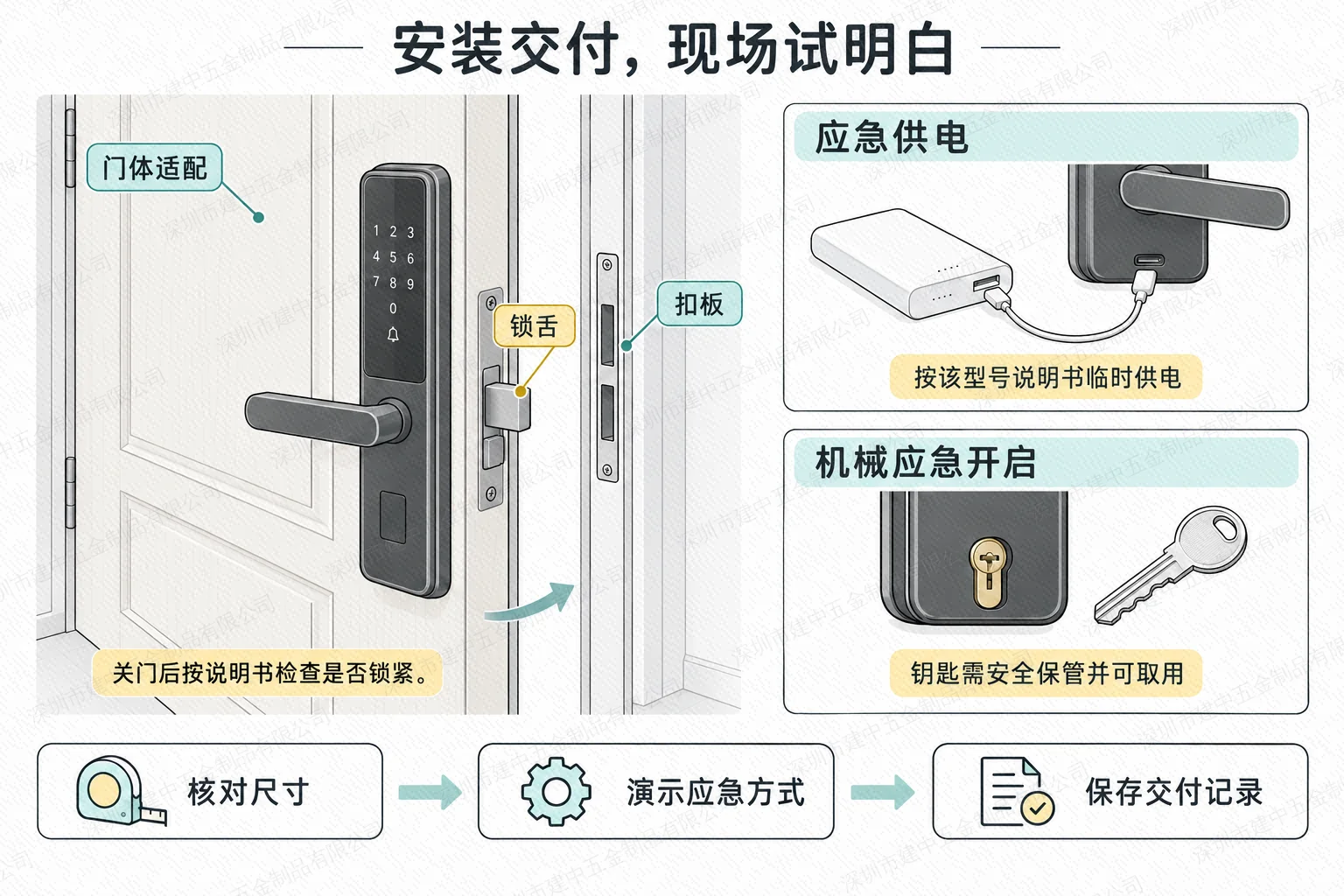 电子门锁安装交付和应急开启核对示意图