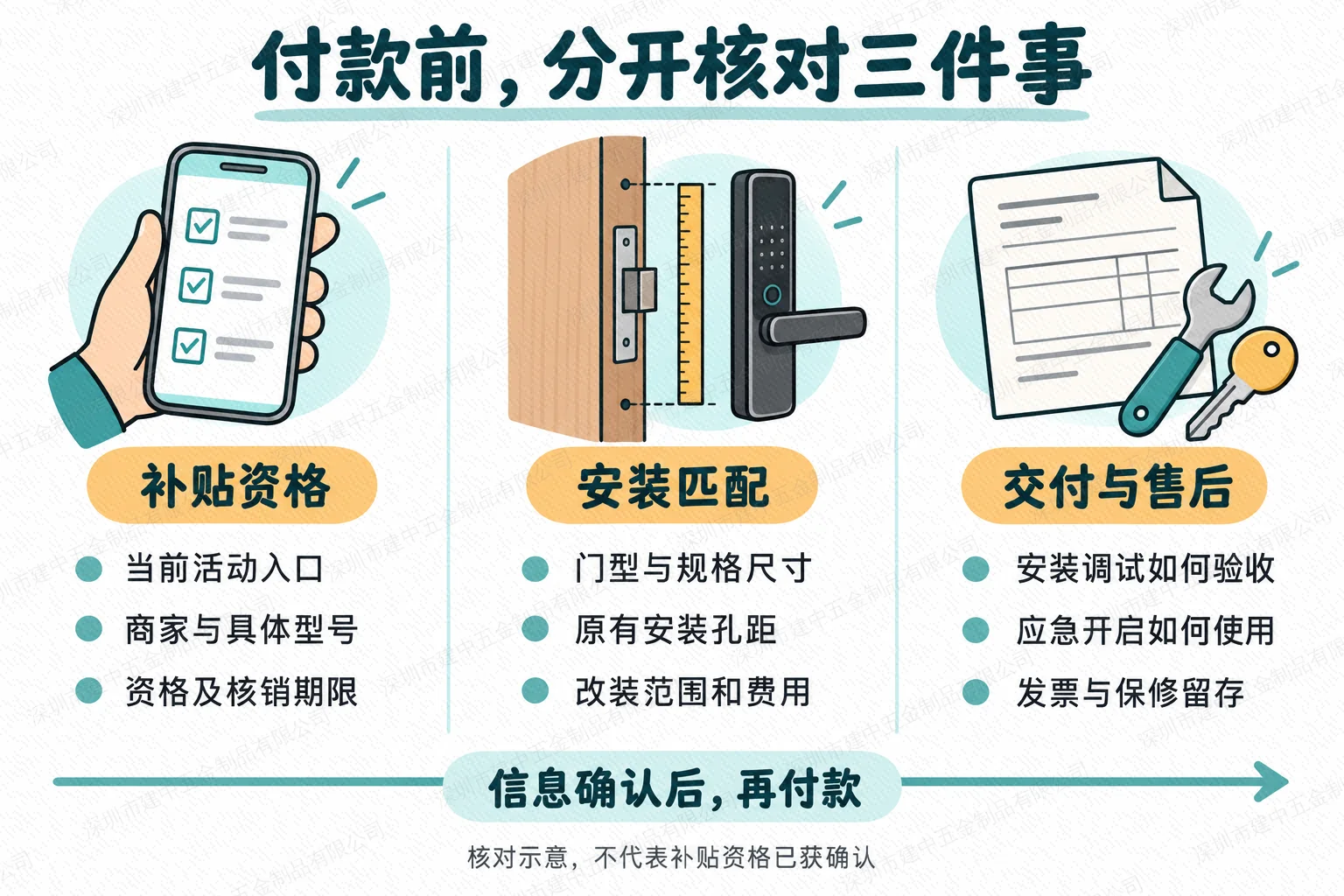 购买智能门锁前分开核对补贴资格、门型孔距与安装费用、交付应急开启和售后凭证