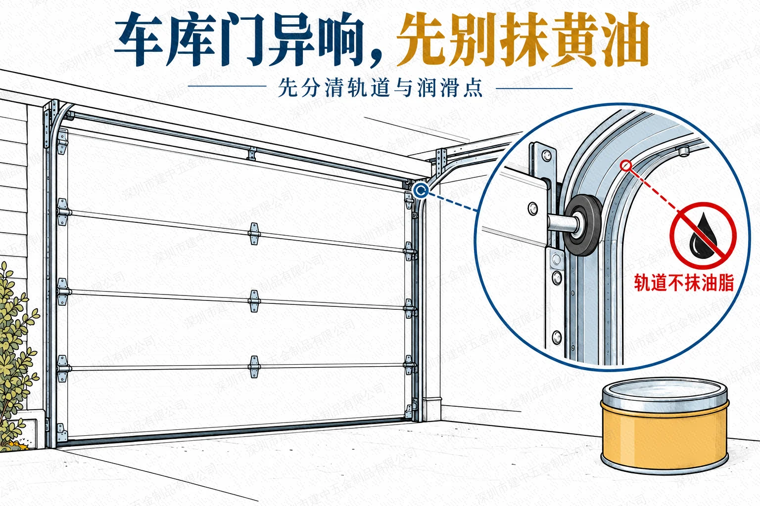 车库提升门吱吱响,能往轨道里抹黄油吗?