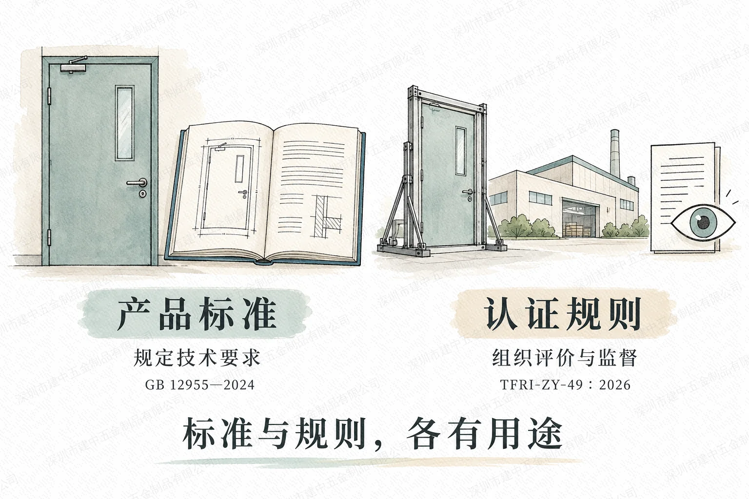防火门产品标准与认证规则作用对比示意