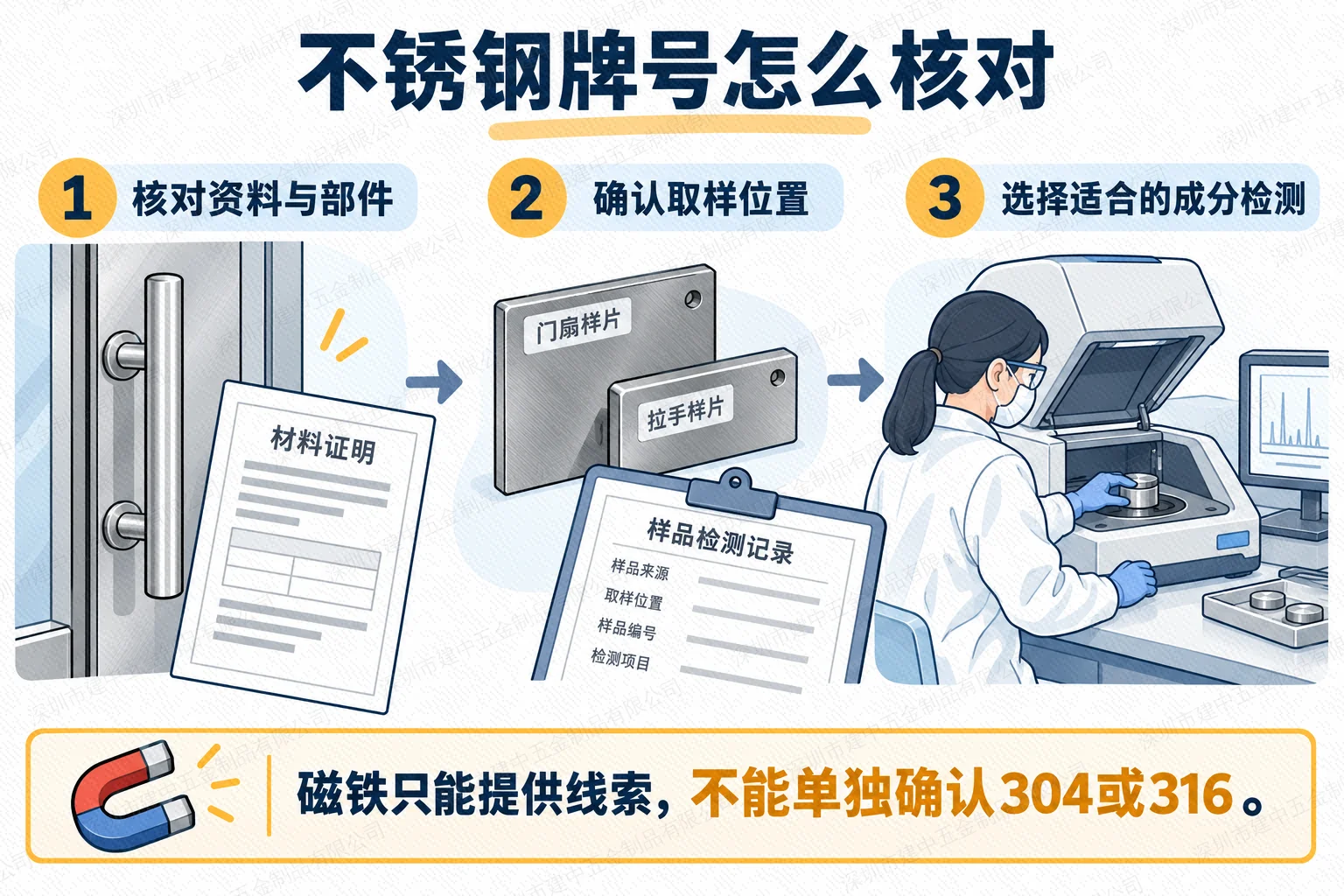 门用不锈钢部件资料与成分检测对象对应流程
