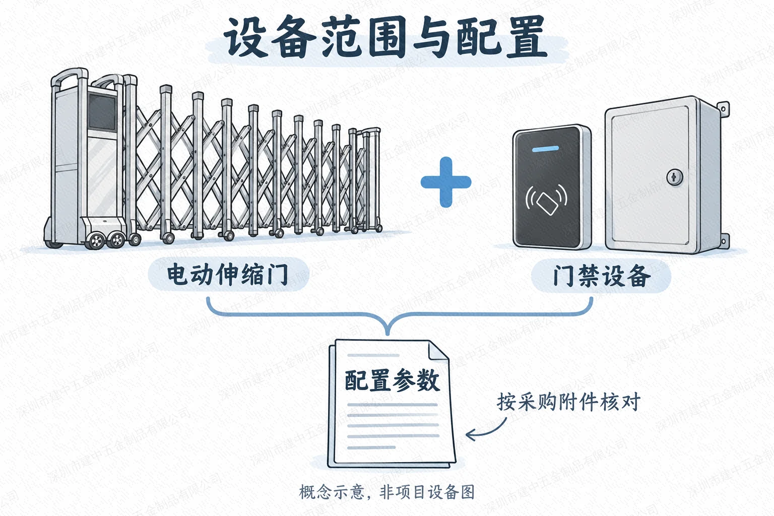 电动伸缩门和门禁设备配置范围示意