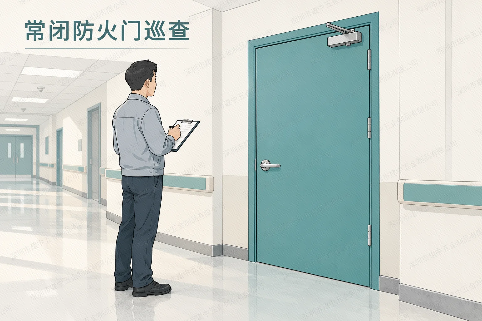 新化消防检查发现医院常闭防火门敞开,现场责令改正