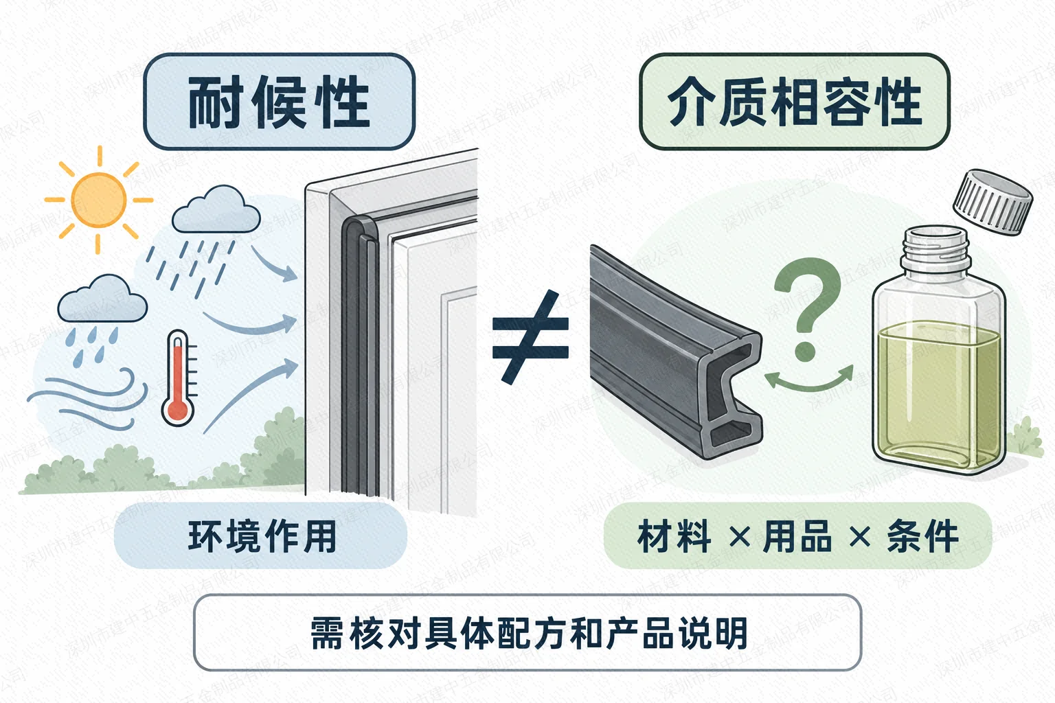 门用密封条耐候性与介质相容性对比,分别考察环境作用和材料、用品、条件