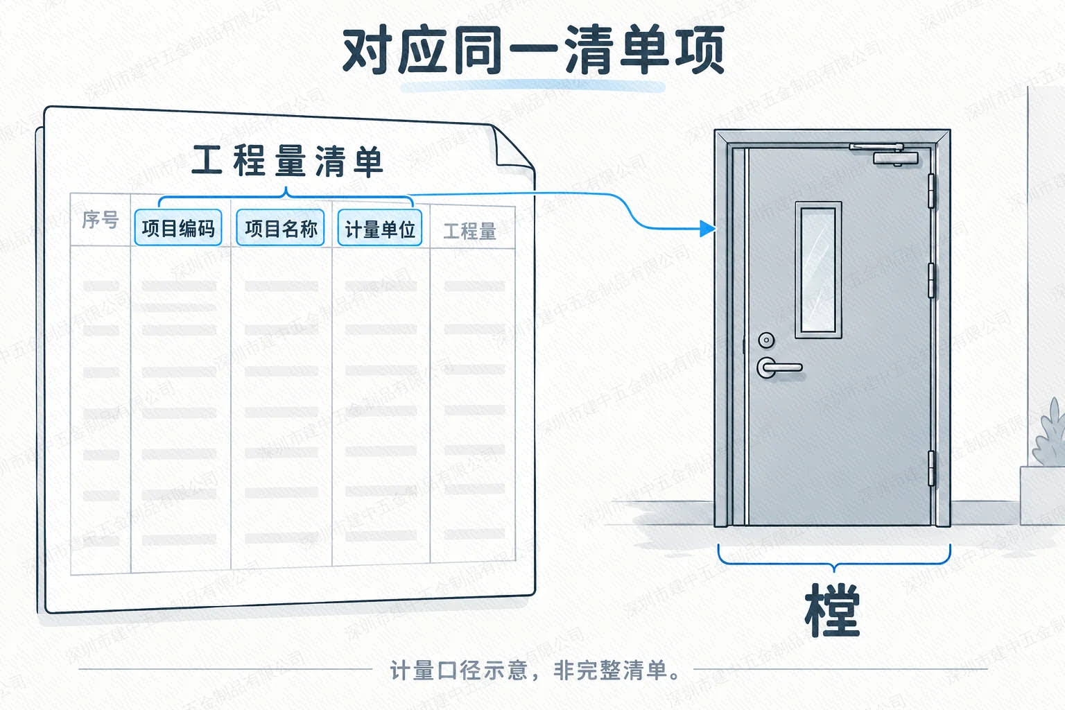 工程量清单中项目编码、名称和计量单位应对应同一项目的示意