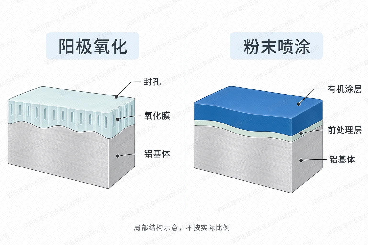 阳极氧化膜与粉末喷涂有机涂层的局部结构示意