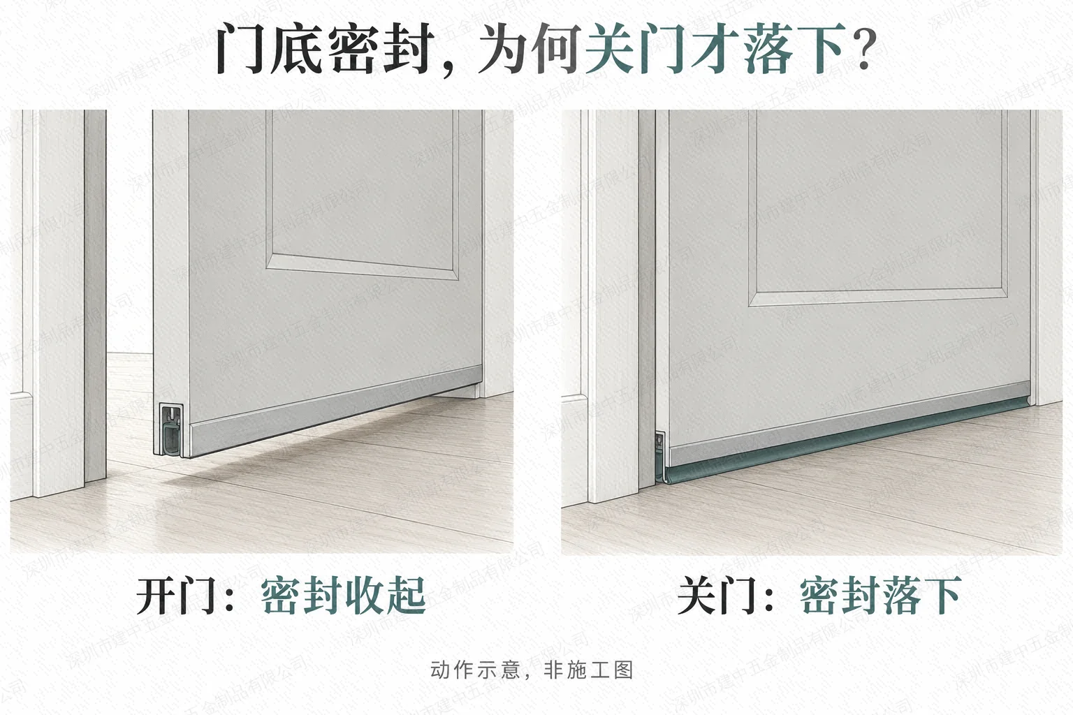 门底自动升降密封条,为什么关门时才落下?