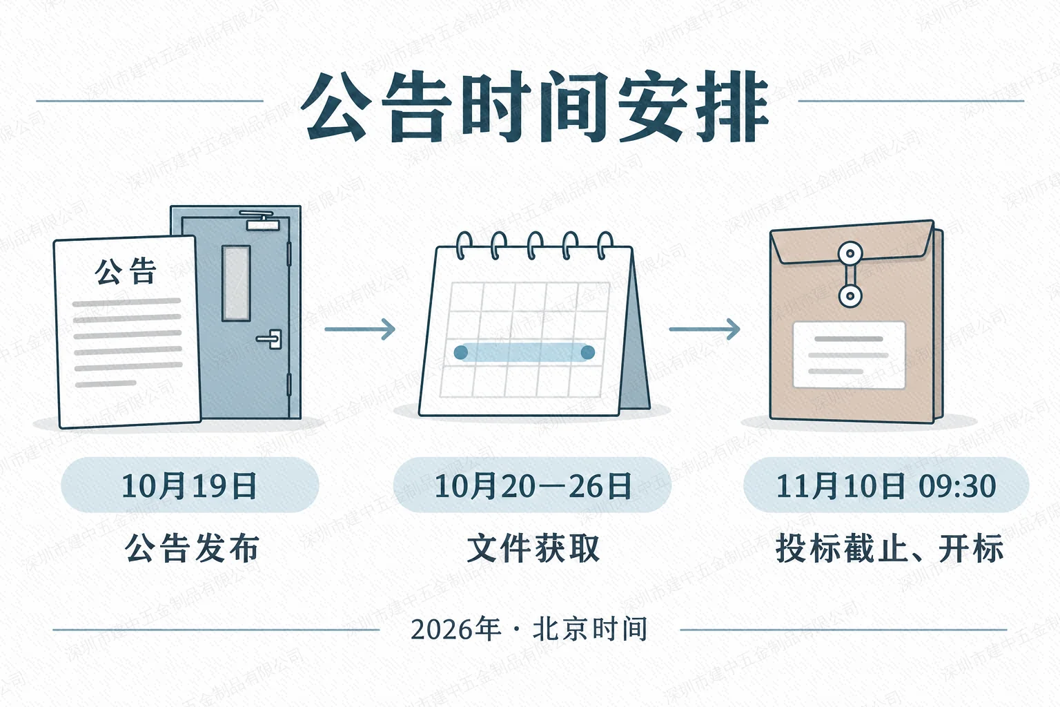 2026年10月19日发布公告、10月20至26日获取文件、11月10日09点30分投标截止并开标的时间线