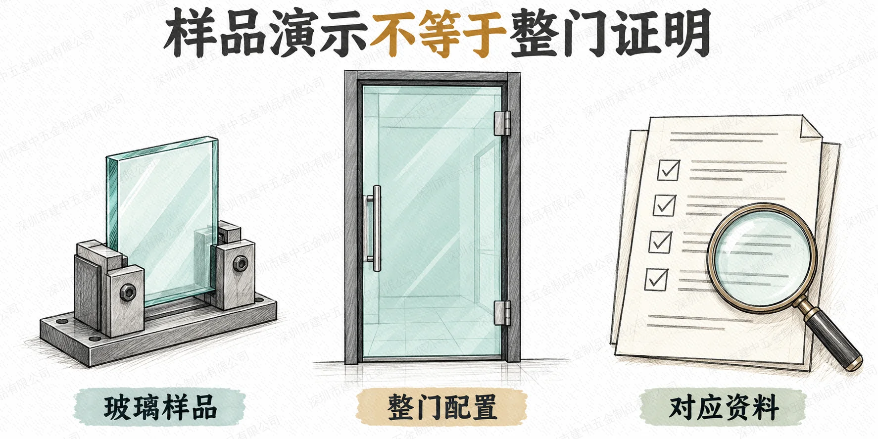 玻璃样品、整门配置与对应资料的区别示意