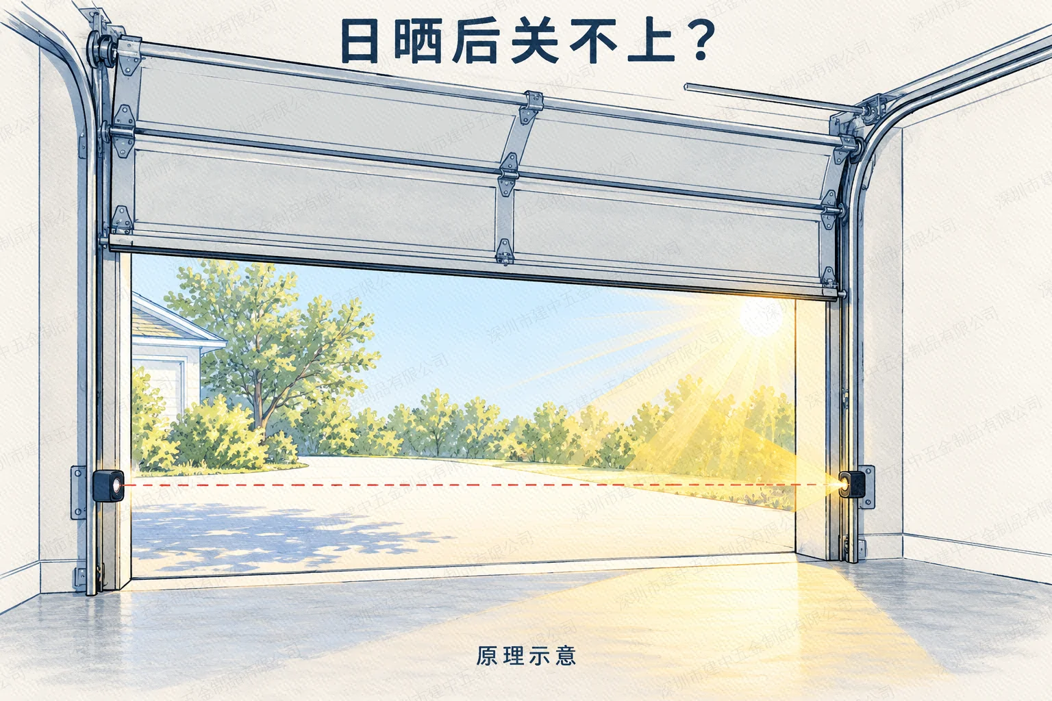 车库门一晒太阳就关不上,是电机过热还是光电保护受干扰?