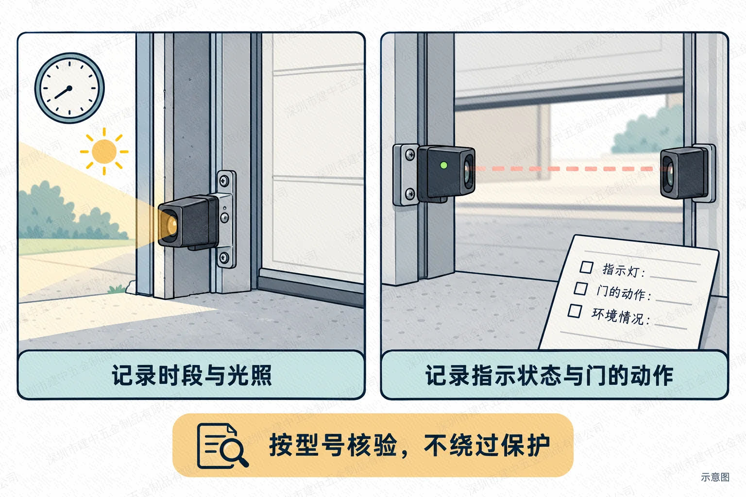记录车库门故障时段光照指示状态与动作的观察示意