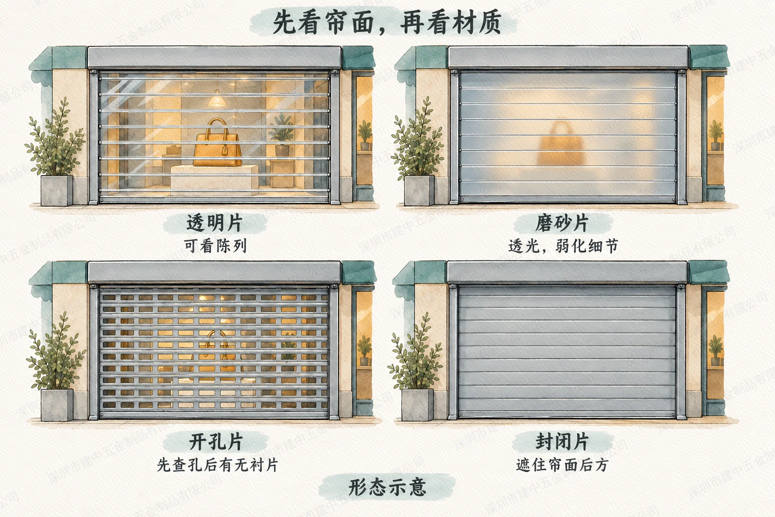 透明片、磨砂片、开孔片与封闭片的观看和遮挡效果形态示意