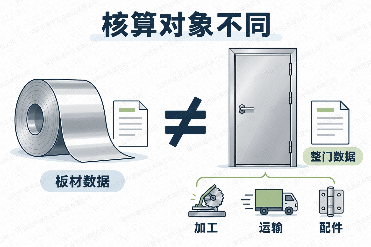 不锈钢板材与整门属于不同核算对象的示意