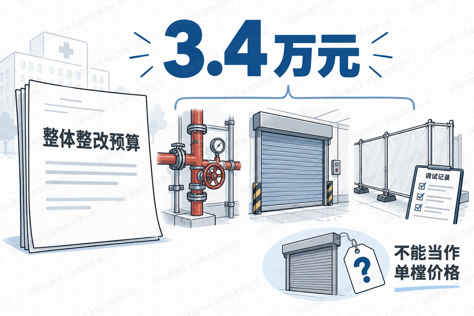 整体消防整改预算与单樘卷帘价格的范围区别