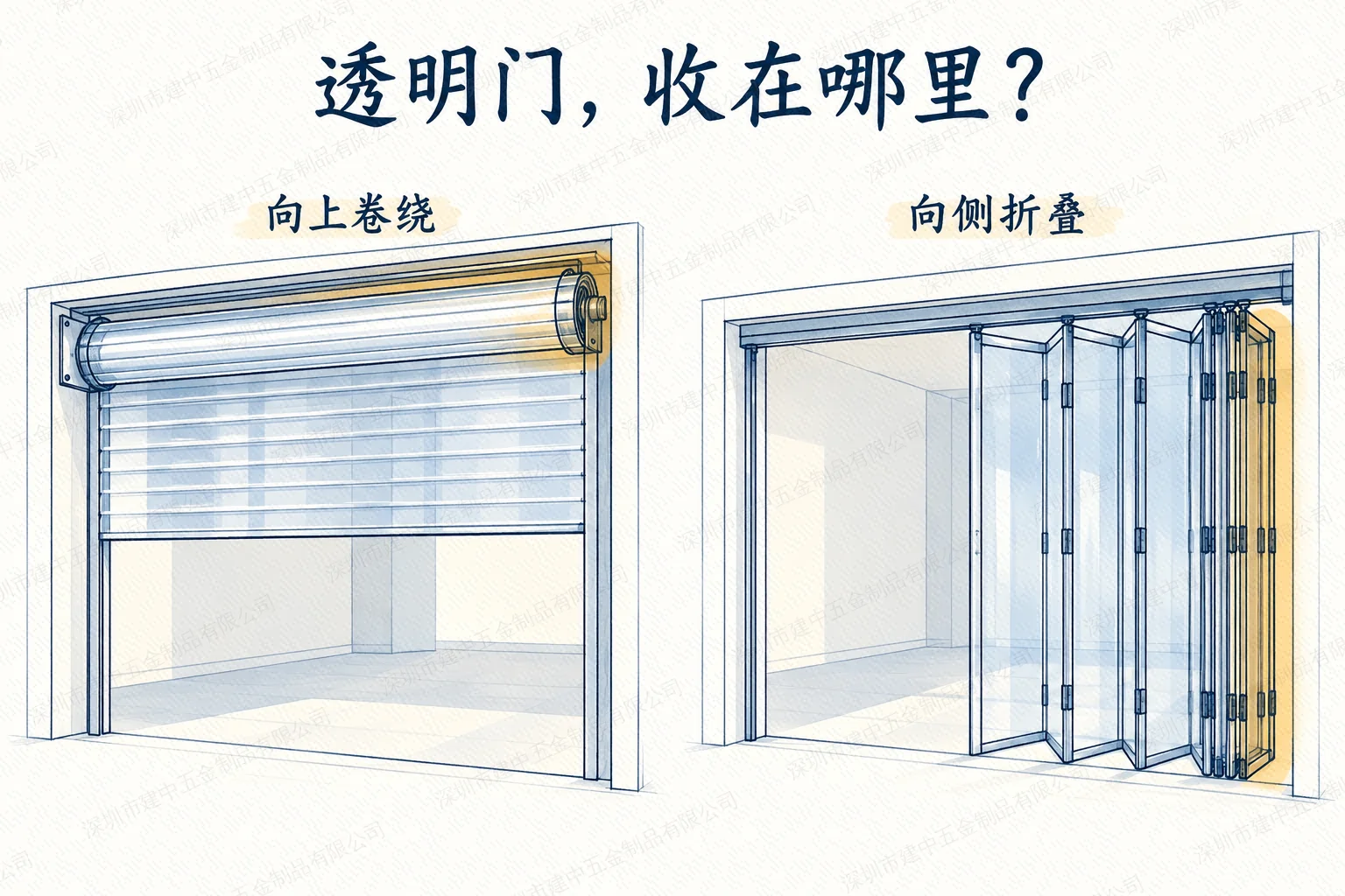 水晶折叠门还是卷闸门?先看打开后剩下多少通道