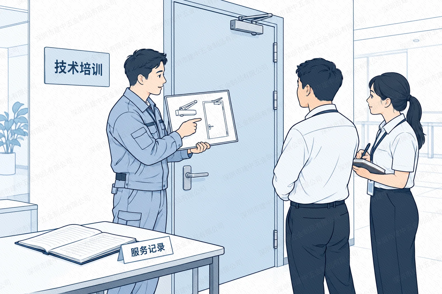 防火门维护中的培训说明与服务记录示意