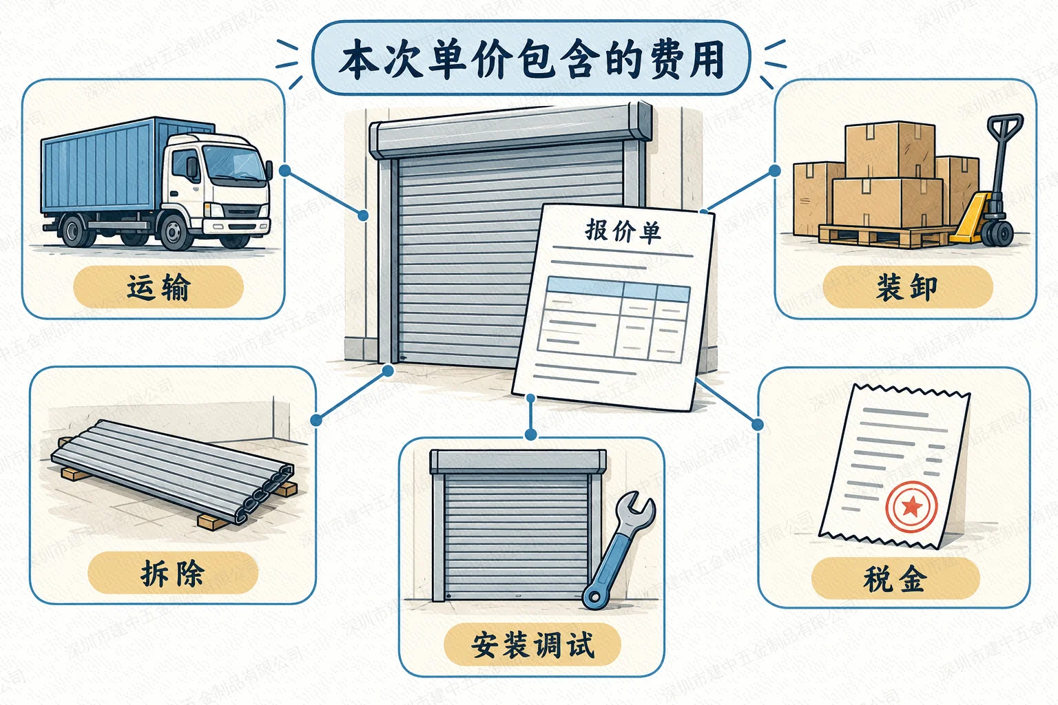 本次报价包含运输、装卸、拆除、安装调试及税金的费用范围示意图